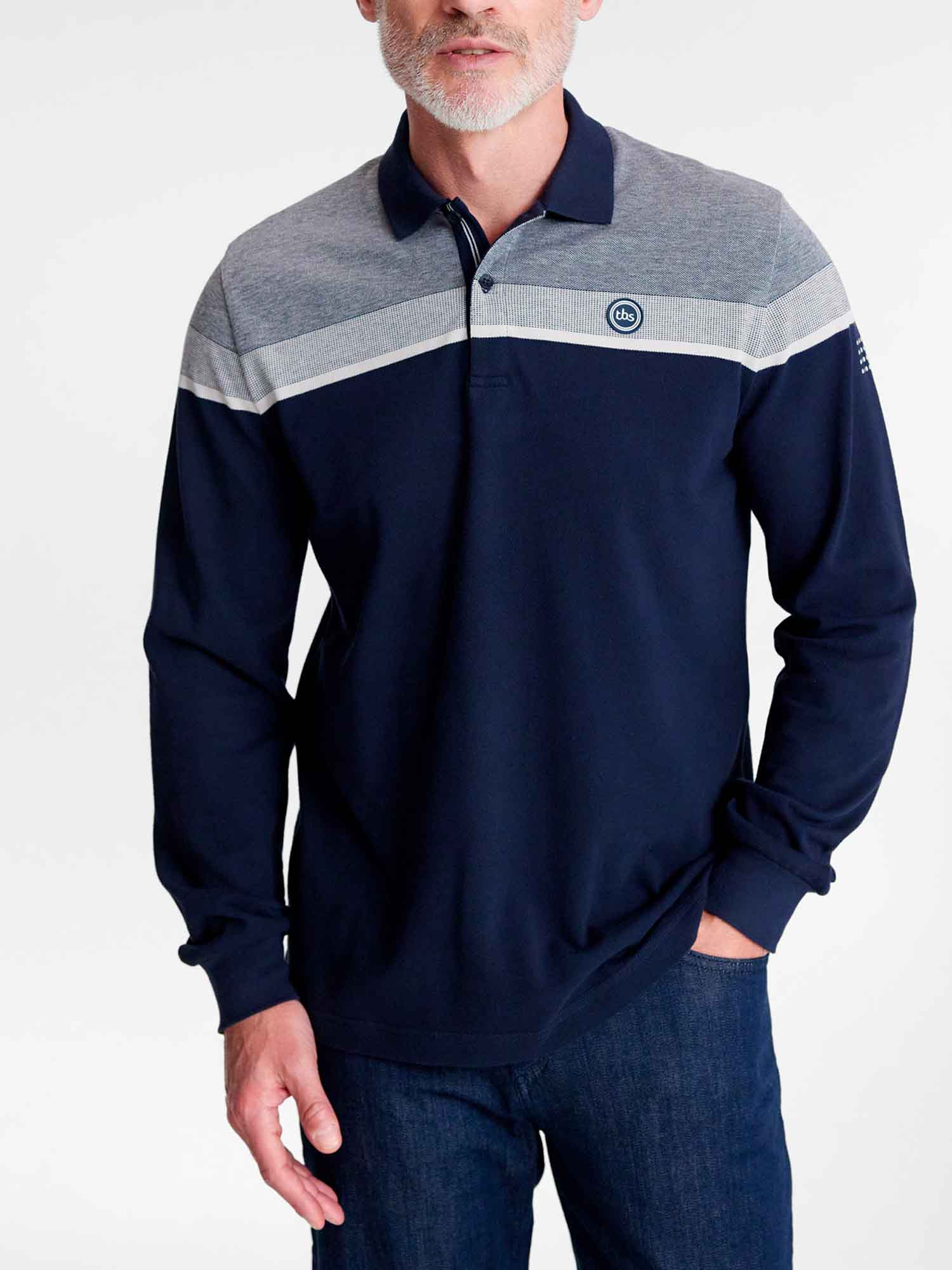 Polo Homme Manches Longues Coton Biologique Marine