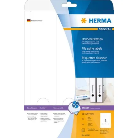 HERMA Inkjet Ordneretiketten, weiß, 61 x 297mm, 75 Stück