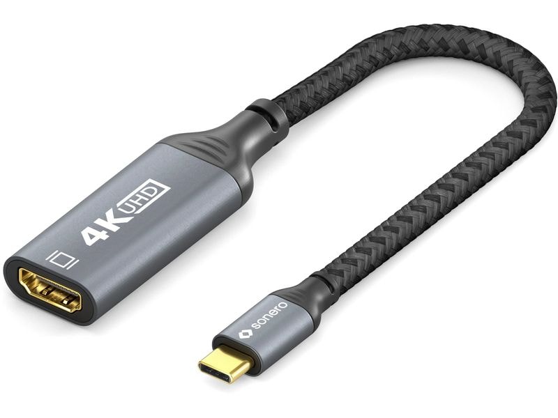 sonero Adapterkabel USB Type-C - HDMI USB-C auf HDMI Adapter - 4K60, 18 GBps – grau/schwarz - 0.10m