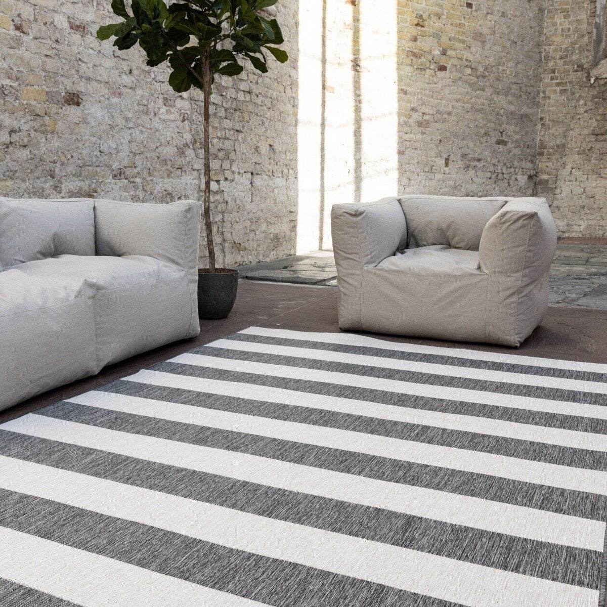 Eva Interior Buitenkleed Stripes Grijs|Wit dubbelzijdig - 160 x 230 cm