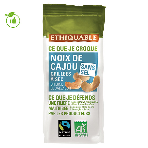 Noix de cajou grillées à sec Ethiquable, paquet de 100 g