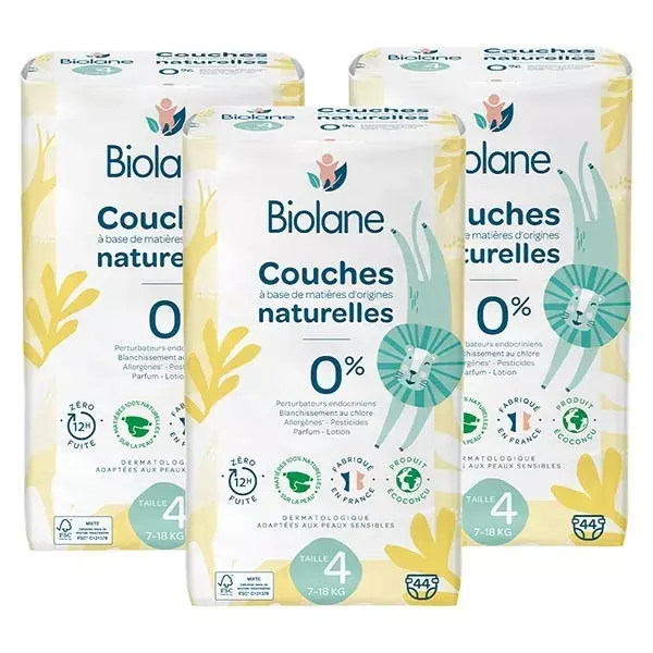 Pacote com 3 fraldas ecológicas Biolane, tamanho 4 x 44