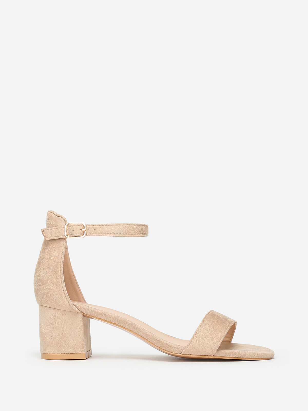 Sandales en suédine à petit talon- Beige