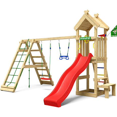 Jungle Gym Totem legetårn komplet inkl. klatremodul og rød rutsjebane