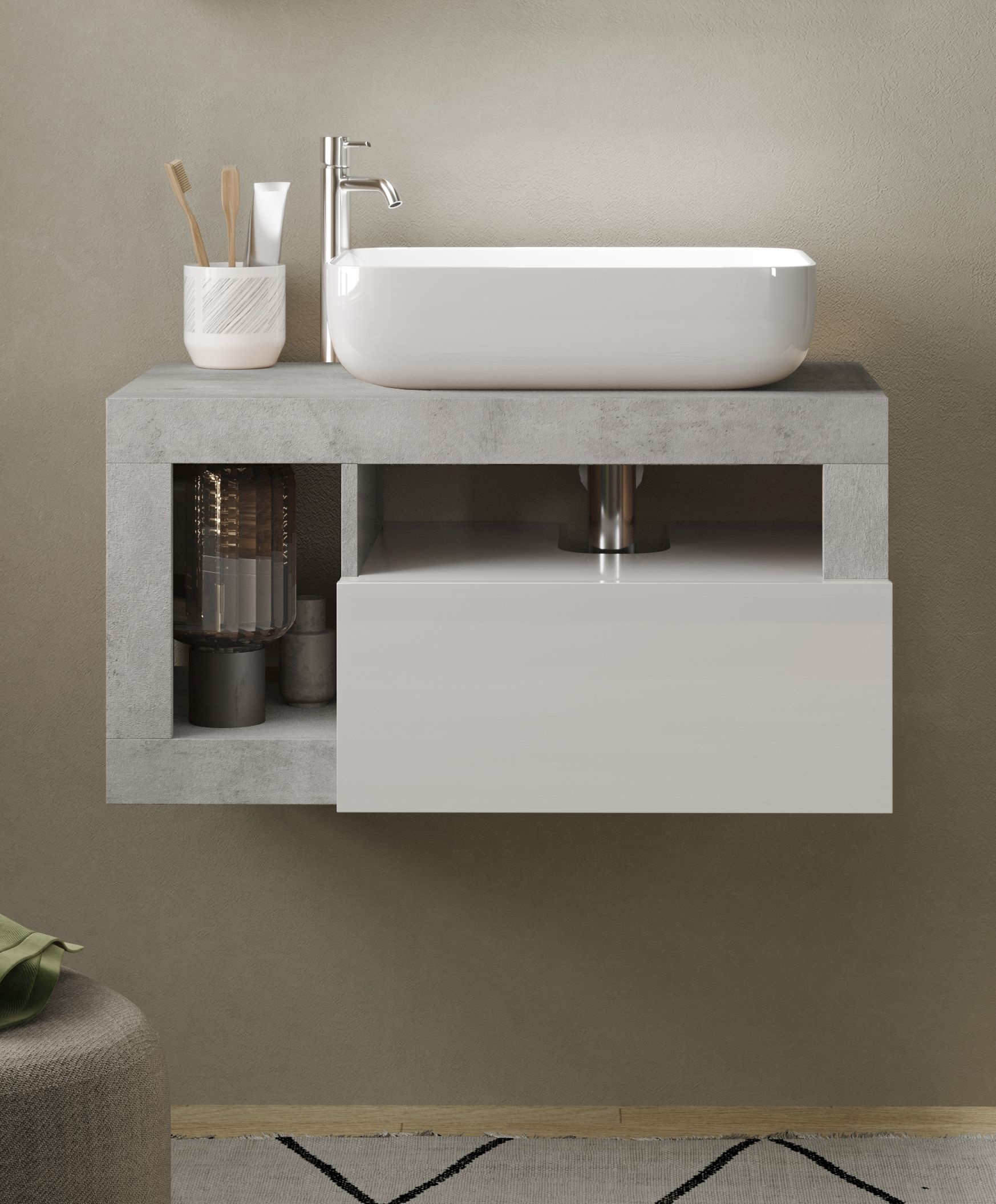 welltime Waschtisch »Hamburg« 1 Schubkasten, Breite 79 cm, Soft-Close, inkl. Keramik-Aufsatzbecken