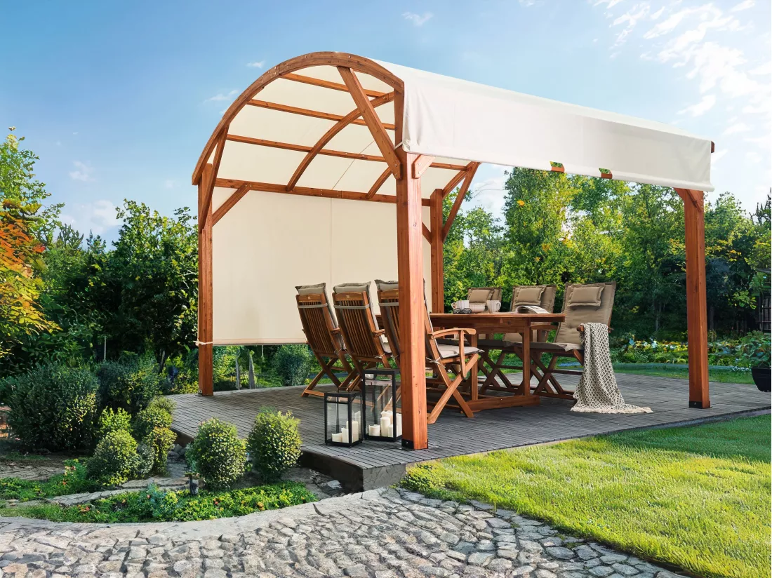 Tonnelle de jardin SCOPELLO Bois de sapin 303 cm 300 cm Marron/beige