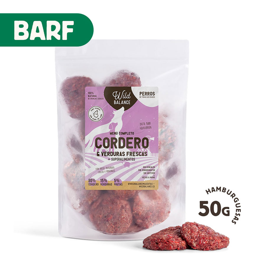 Pacote completo de dieta BARF para cães, sabor cordeiro.