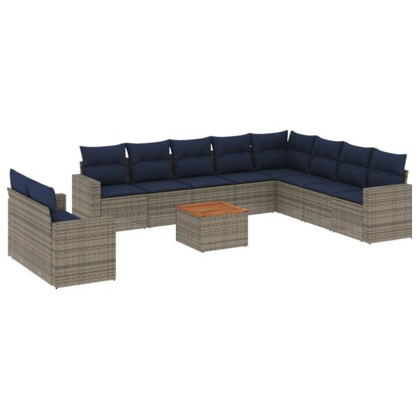 vidaXL 11 Peças Conjunto Sofás de Jardim com Almofadões Vime Pe Cinzento - 3737286165