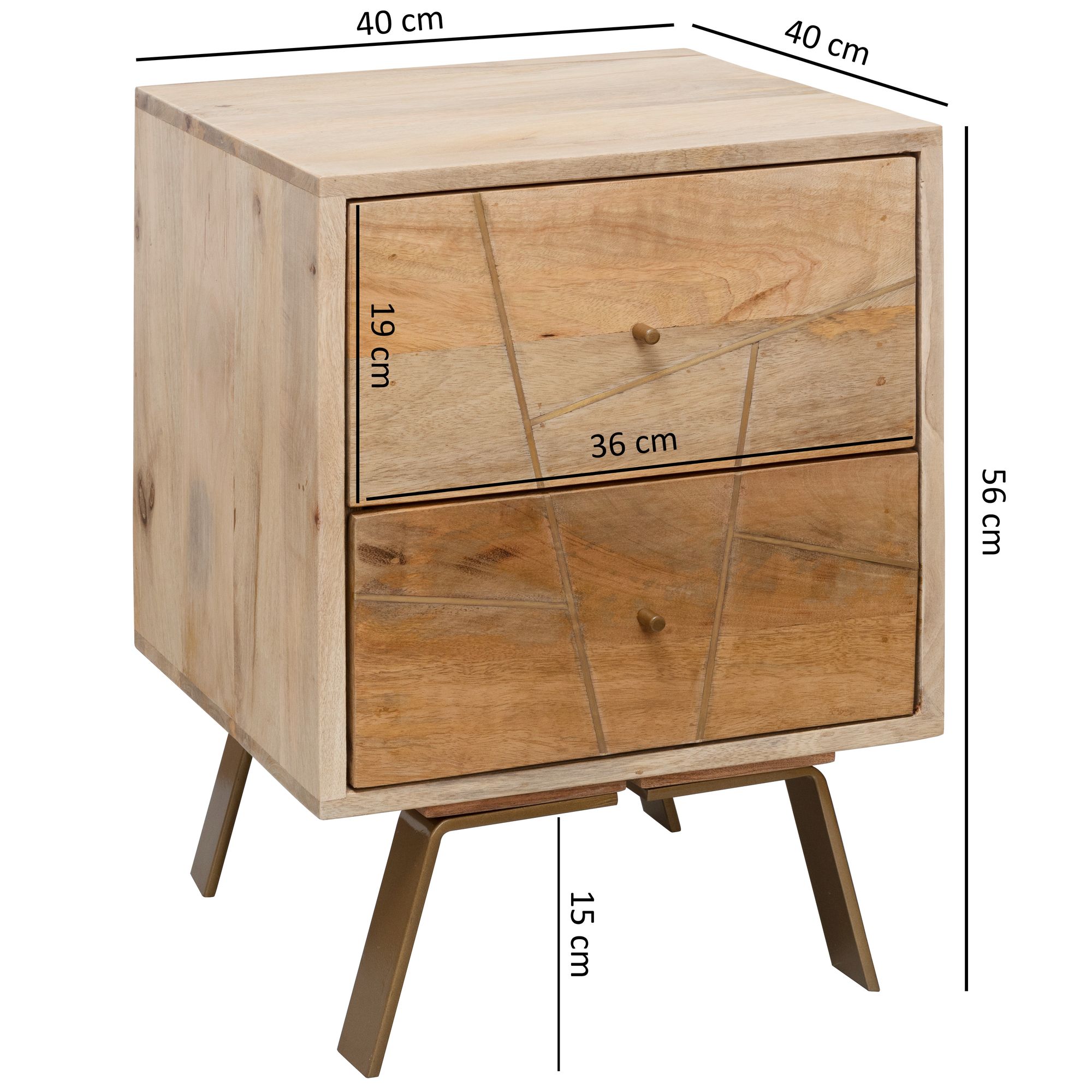 KADIMA DESIGN Rustikales Nachtkästchen Garda, Metallstreifen, Massivholz Mango, einzigartige Farbgebung