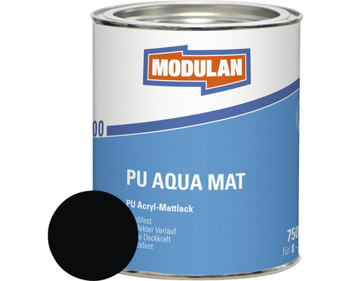 MODULAN 6200 PU Lak Aqua Mat RAL 9005 gitzwart 750 ml