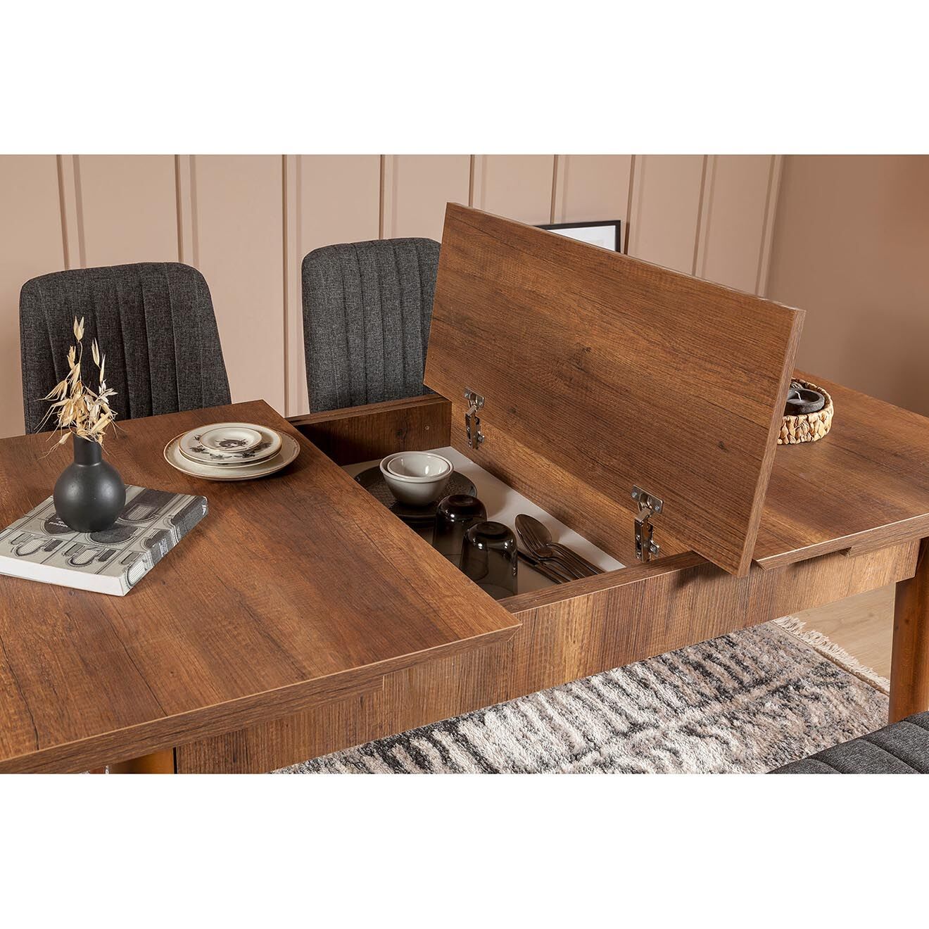 Homitis Ensemble Table + 2 Chaises + 1 Banc Vina 1053 beige/anthracite