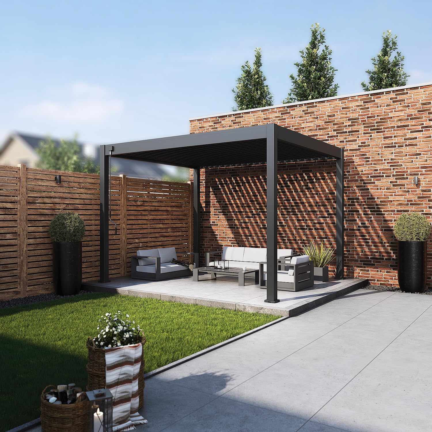 WEIDE - Classic Terrassenüberdachung freistehend mit einstellbarem Stahl-Lamellendach I Pfosten aus Voll-Aluminium I Robustes Terassenüberdach I wasserdicht (Anthrazit, 3 x 3,6 M)