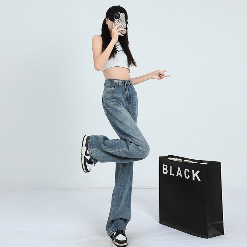 Denimot - High Waist Washed Wide Leg Jeans (diverse designs)
