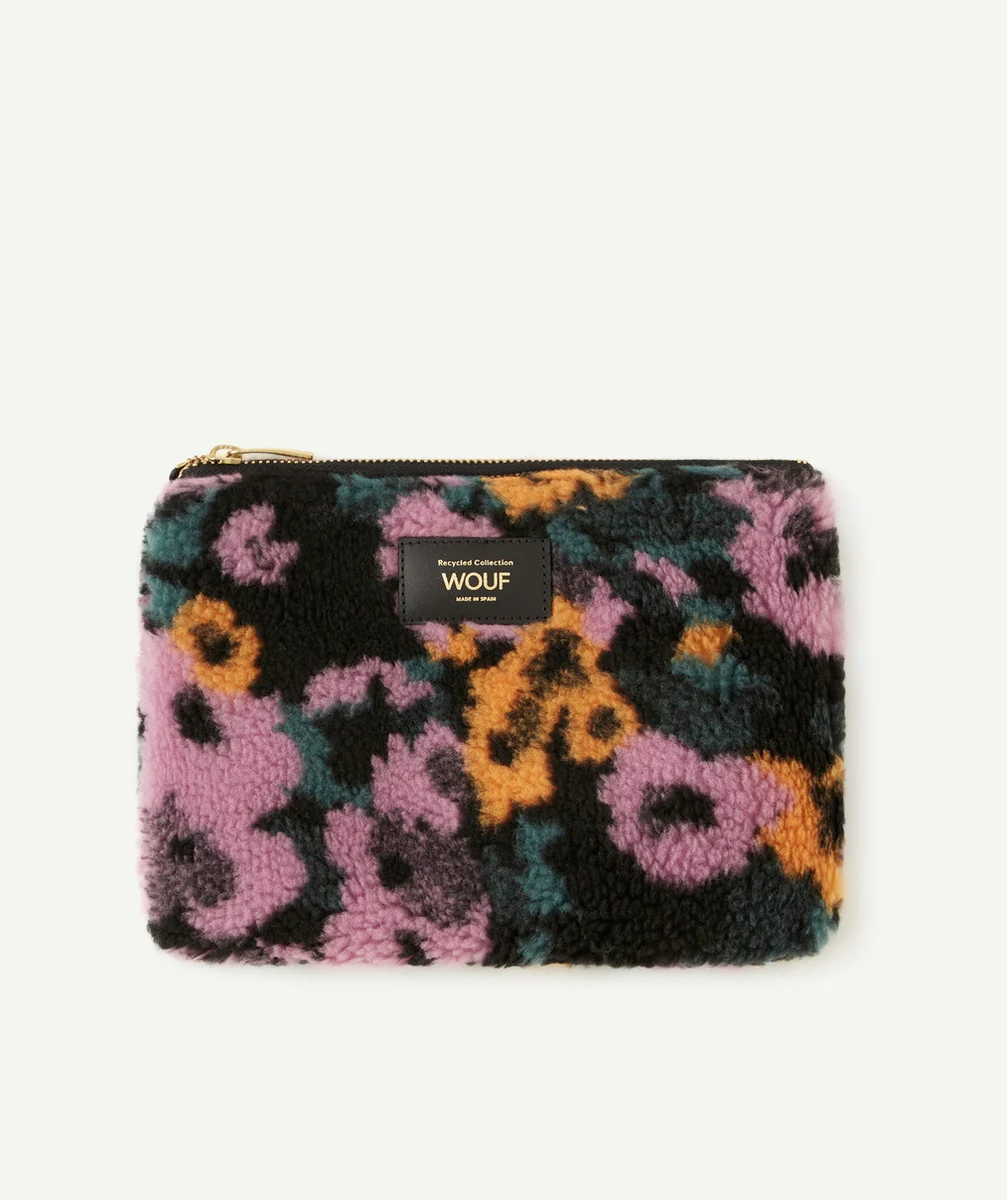 WOUFPETITE POCHETTE EN FIBRES RECYCLÉES TEDDY MULTICOLORE ET FLEURIE