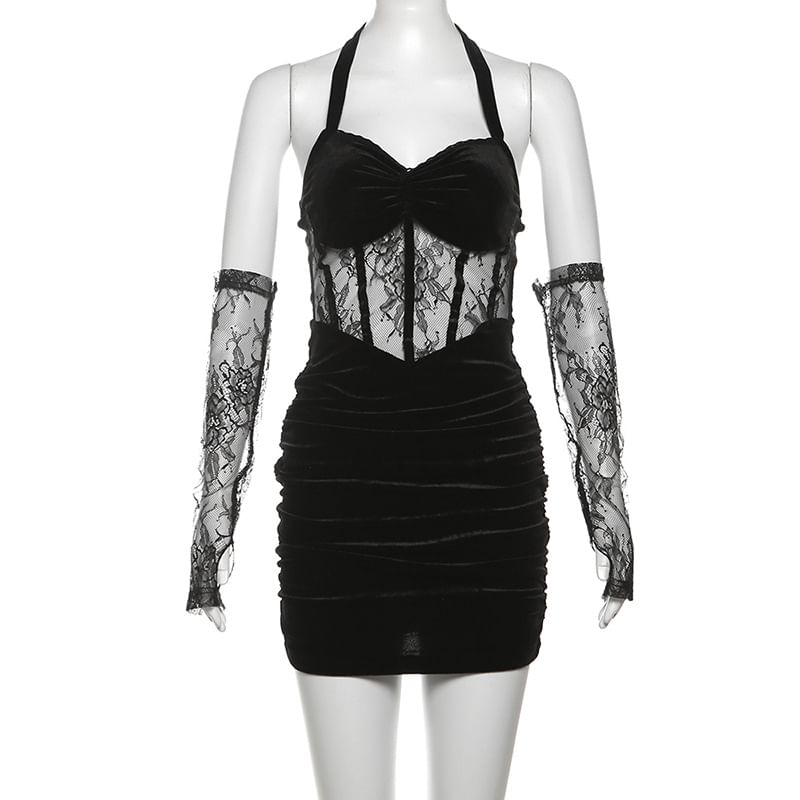 Sugarcoat - Halterhals kanten mini-bodyconjurk