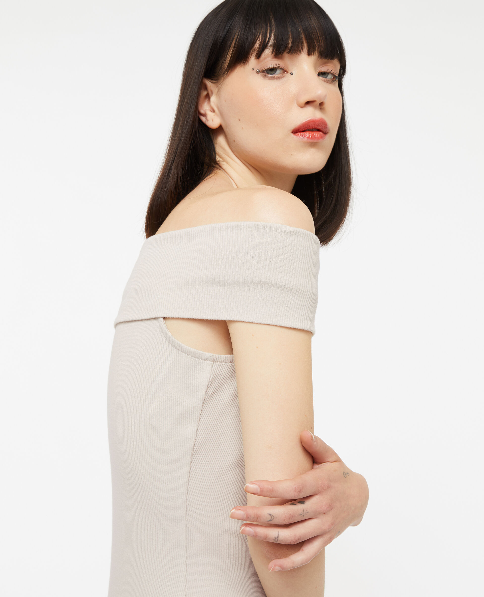 Robe midi encolure Bardot - Sable