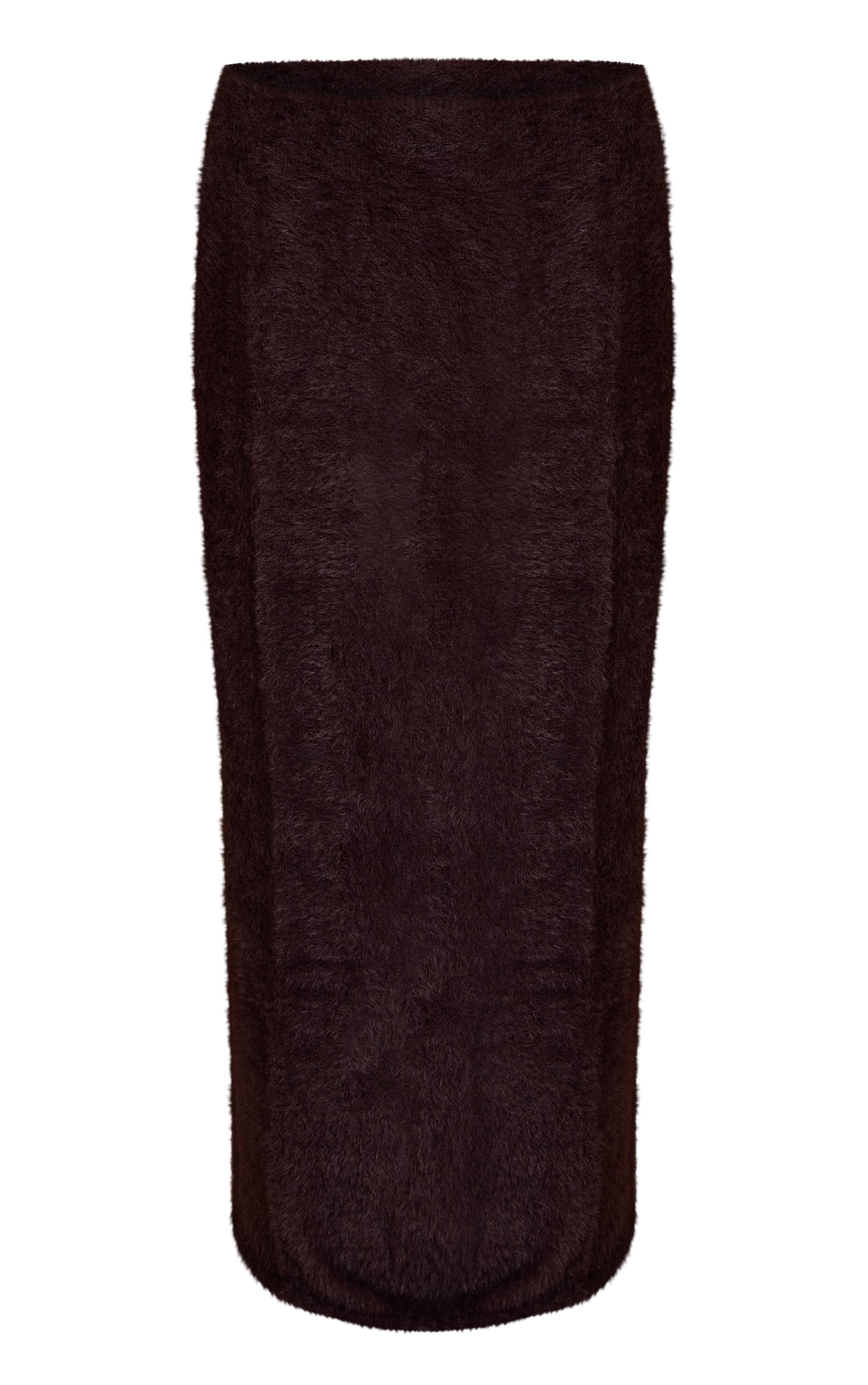 Chocolat Jupe Longue En Maille Duveteuse