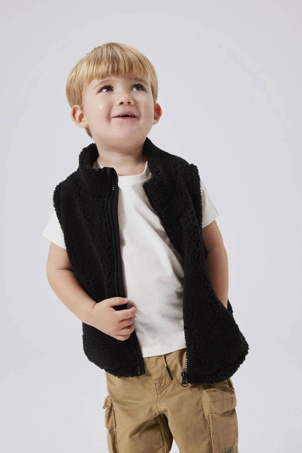 NAME IT teddy bodywarmer NMNLOFEN zwart