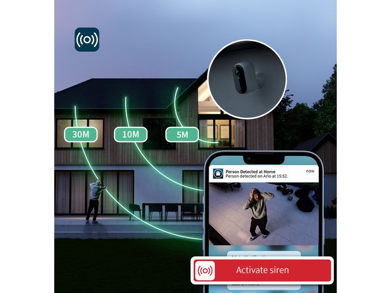 Arlo Netzwerkkamera IP 2er Pack, BUN3050-3060EUS Weiss Sicherheits-Kit für den Innen- und Aussenbereich