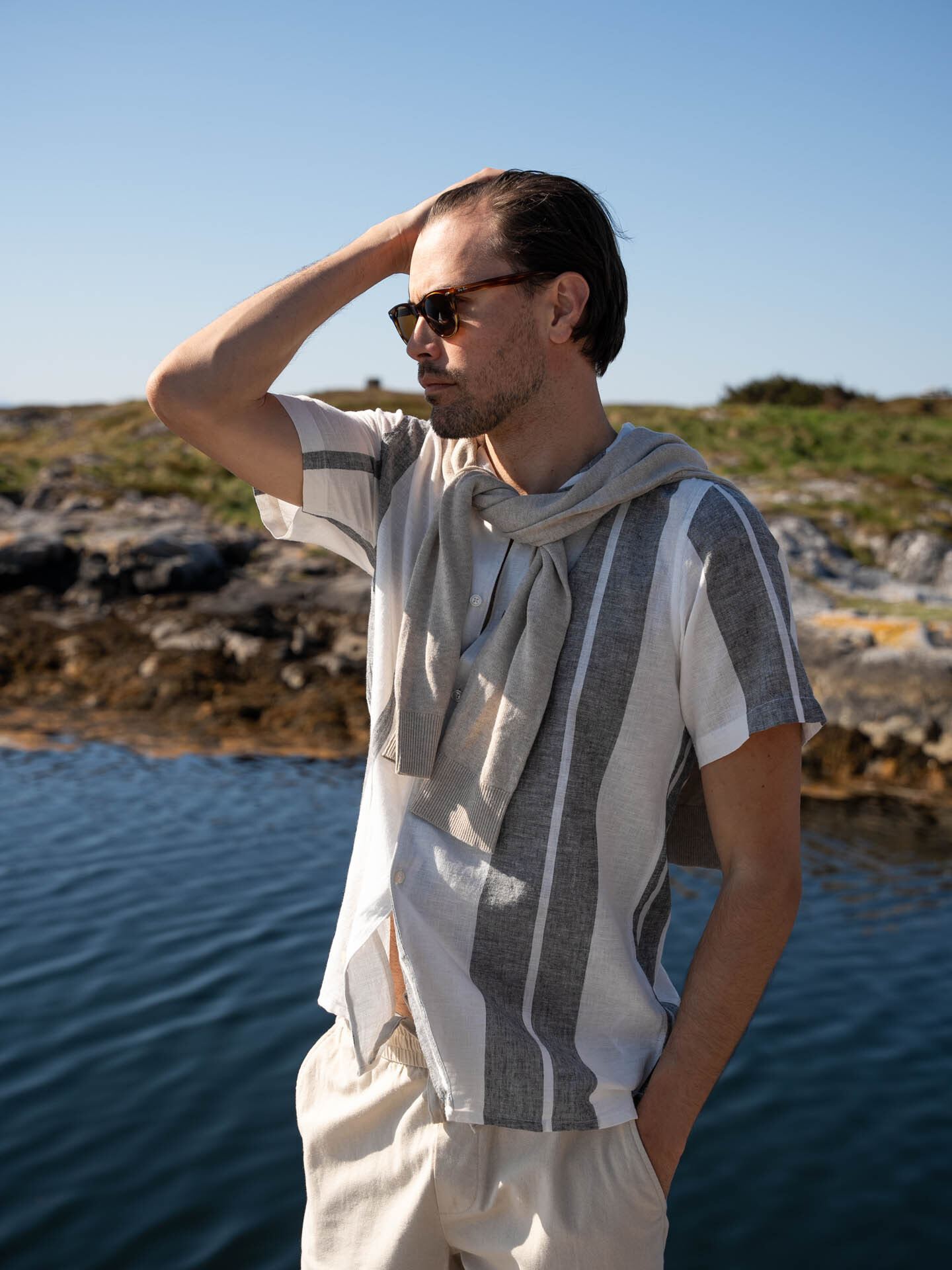 Caiden Short Sleeve Stripe Linen Resort