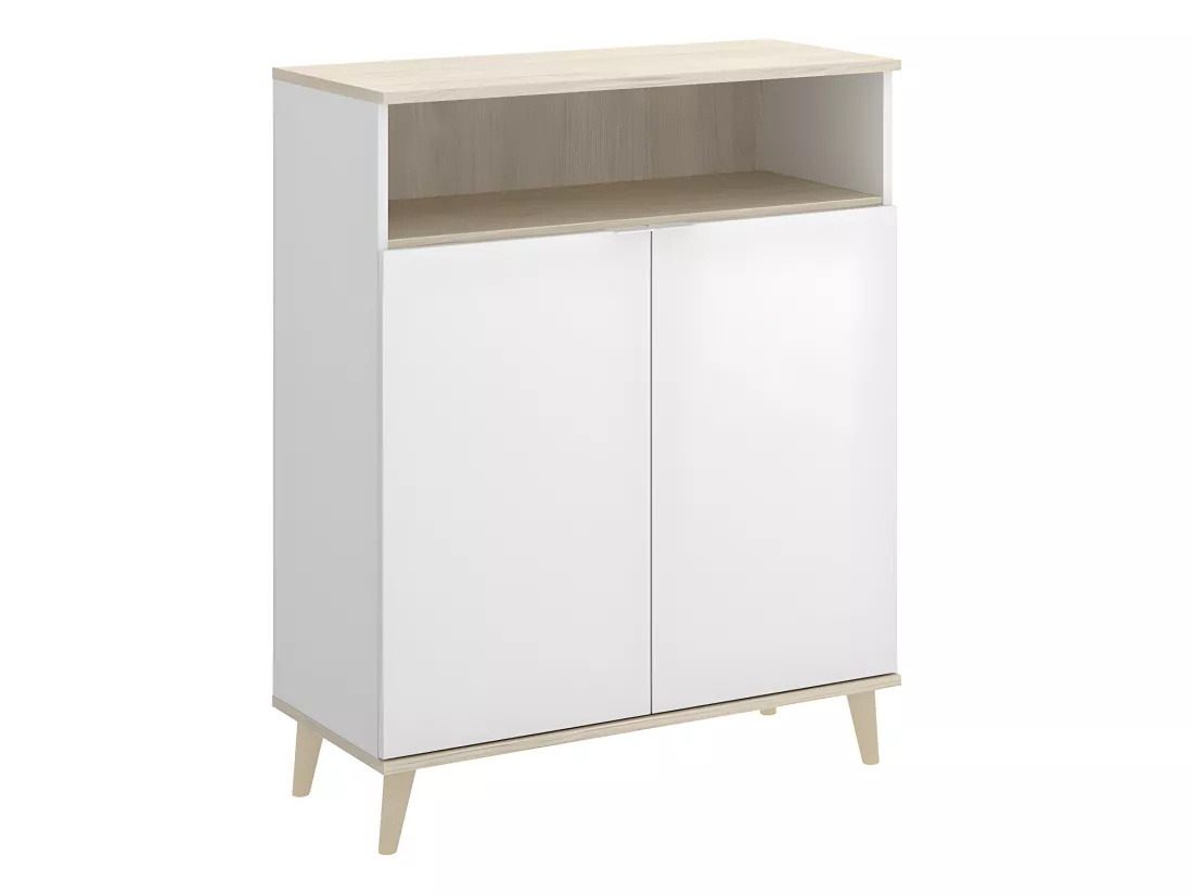 Buffet de cuisine WAJDI - 2 portes et 1 niche - Blanc et chêne