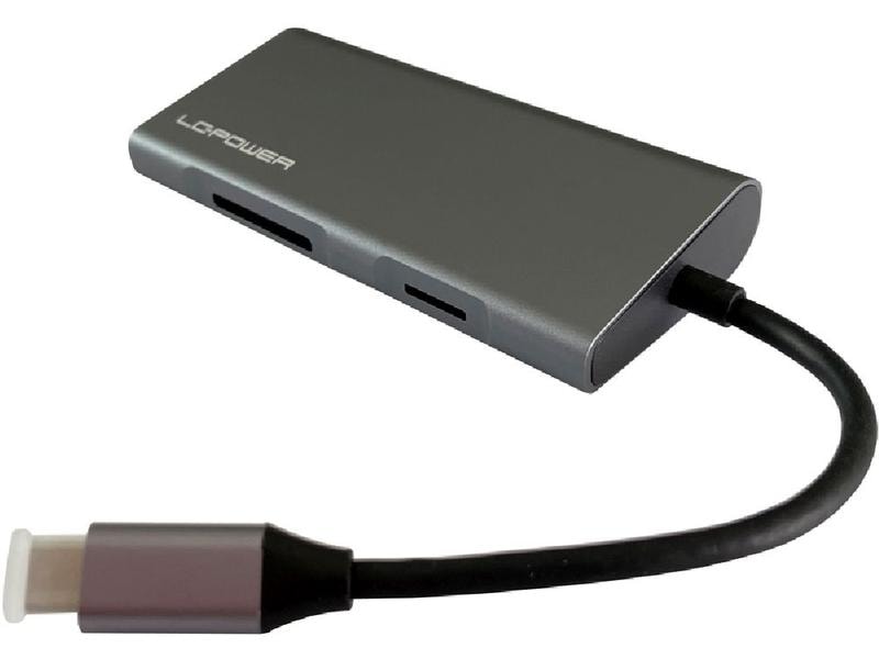 LC-Power USB-Hub LC-HUB-C-MULTI-5 Externer USB-Typ-C-Hub Externer Hub mit Kartenleser, Lade-, RJ45- und HDMI-Port für USB-C-Anschlussgeräte