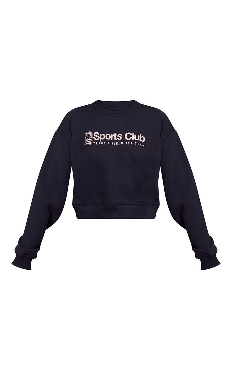 Bleu Marine Sweat-shirt Court Imprimé Sports Club