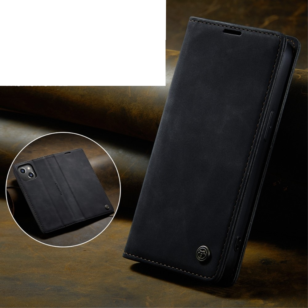 iPhone 14 Leder Tasche Flip Wallet Etui mit Kartenfächern - Schwarz
