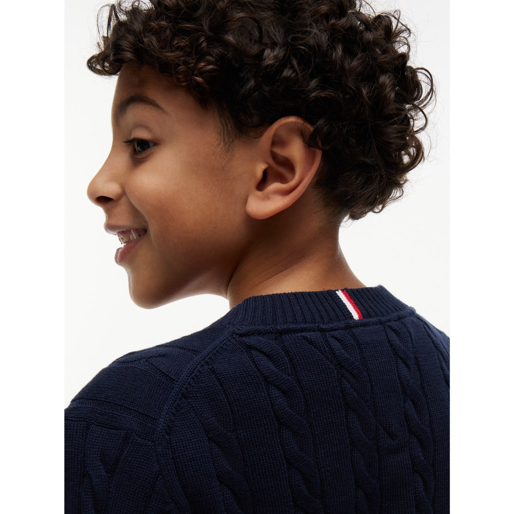 Køb Tommy Hilfiger Dark Night Navy Bomuld Cable Sweater