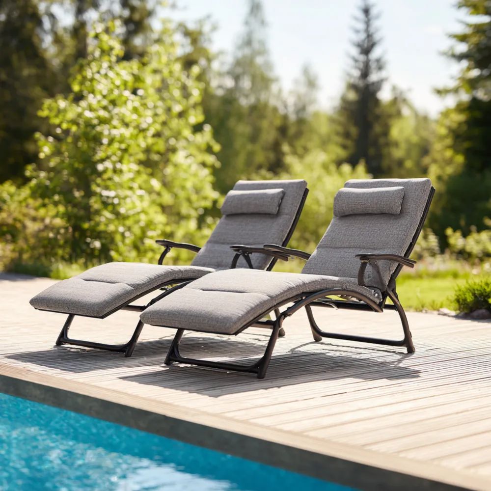 Verstellbare Gartenliege - Aluminium und Stoff 200x70x40 cm - Grau