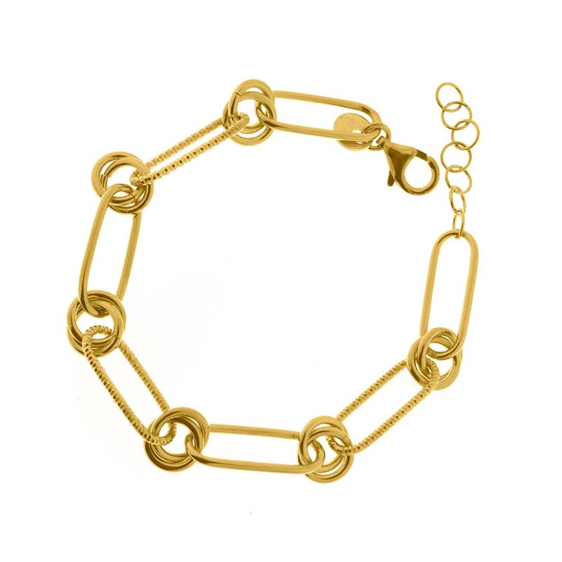Bracelet Argent Doré Grosse Maille Et Double Cercle Lisse Et Diamanté