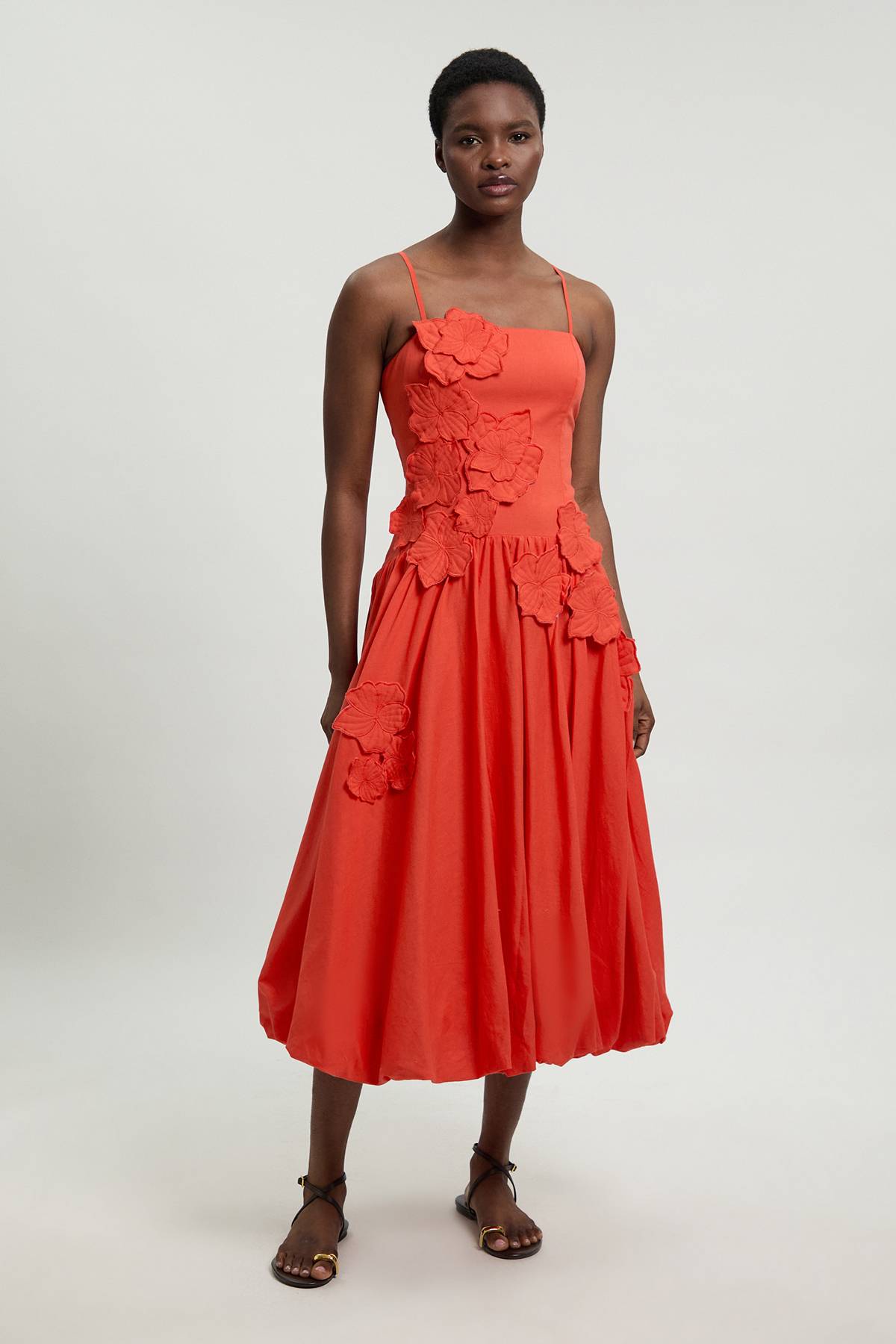 KarenMillen Robe Midi À Ourlet Bouffant Et Fleurs 3D En Coton Lin Petite