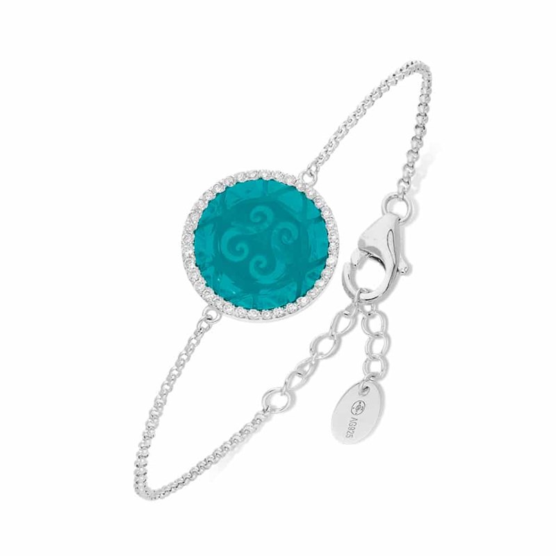 Bracelet Argent Rhodie Disque Bleu Serti