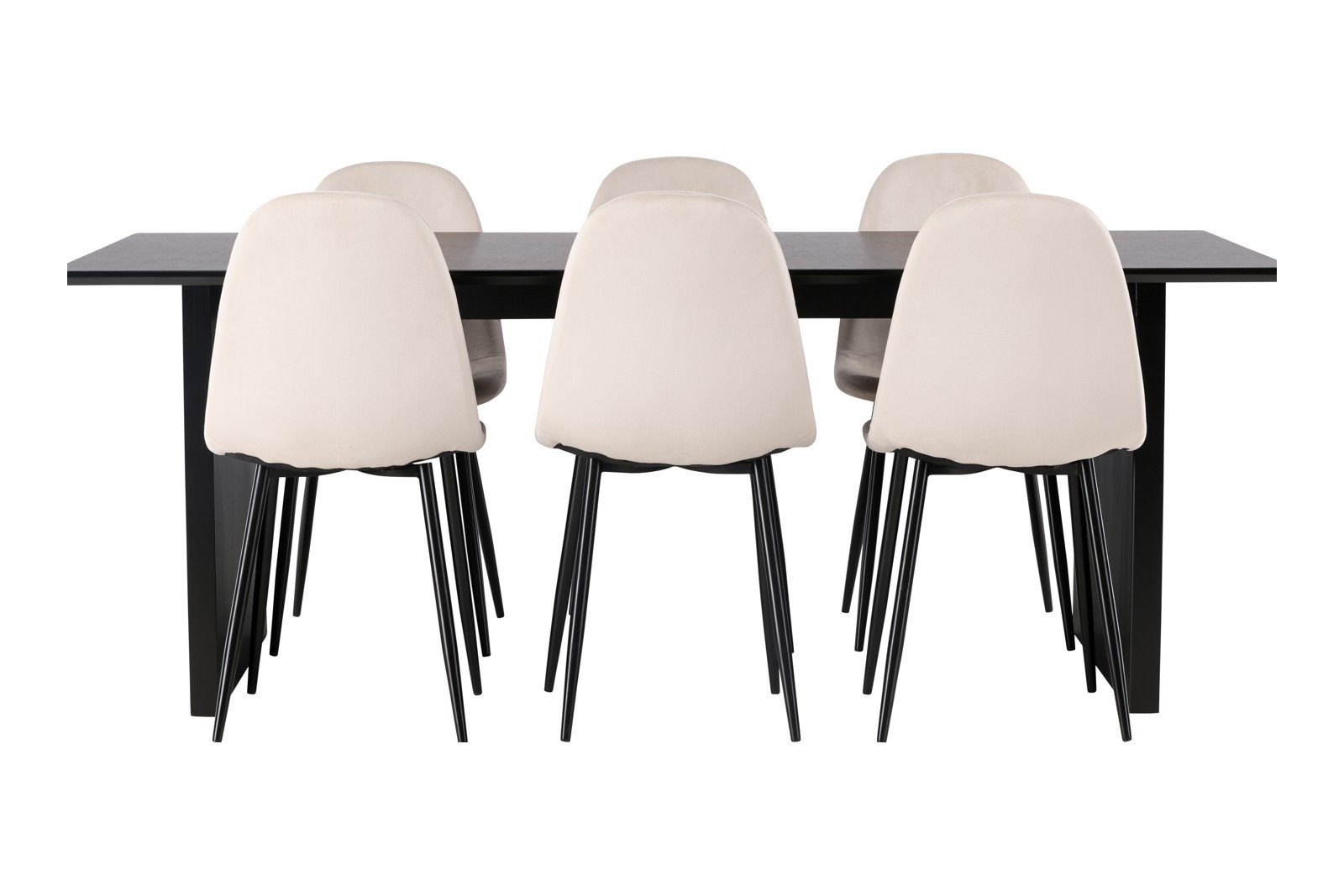 Vail og Polar Spisegruppe Vail spisebord i sort med 6 stk. Polar spisestoler i Beige og sorte ben.