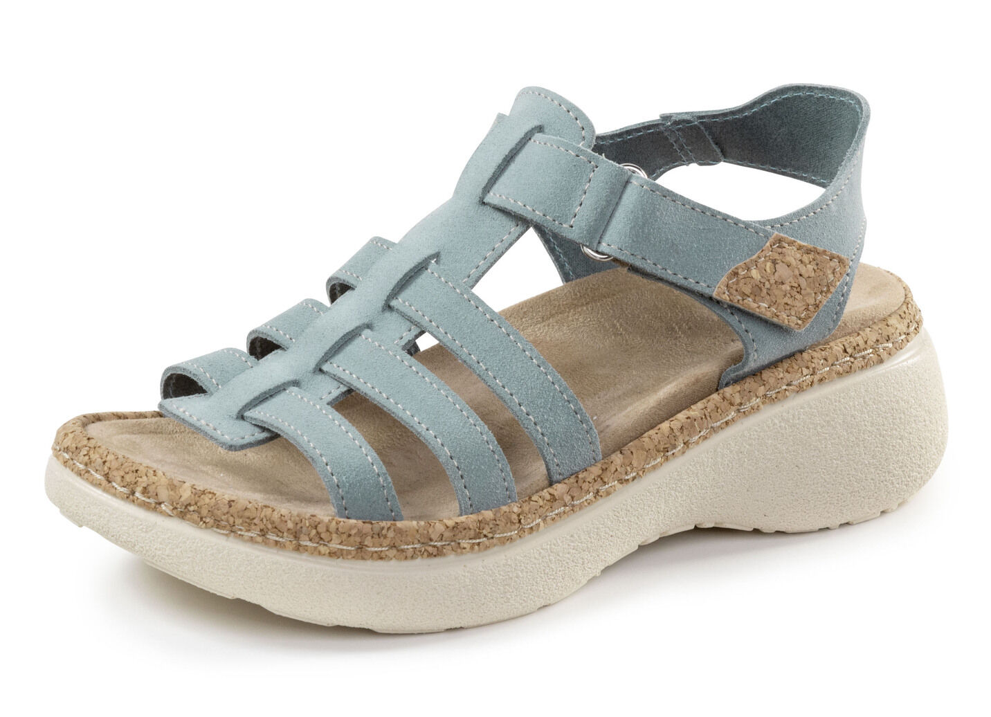 Stegspangen-Sandale mit Kork-Besätzen