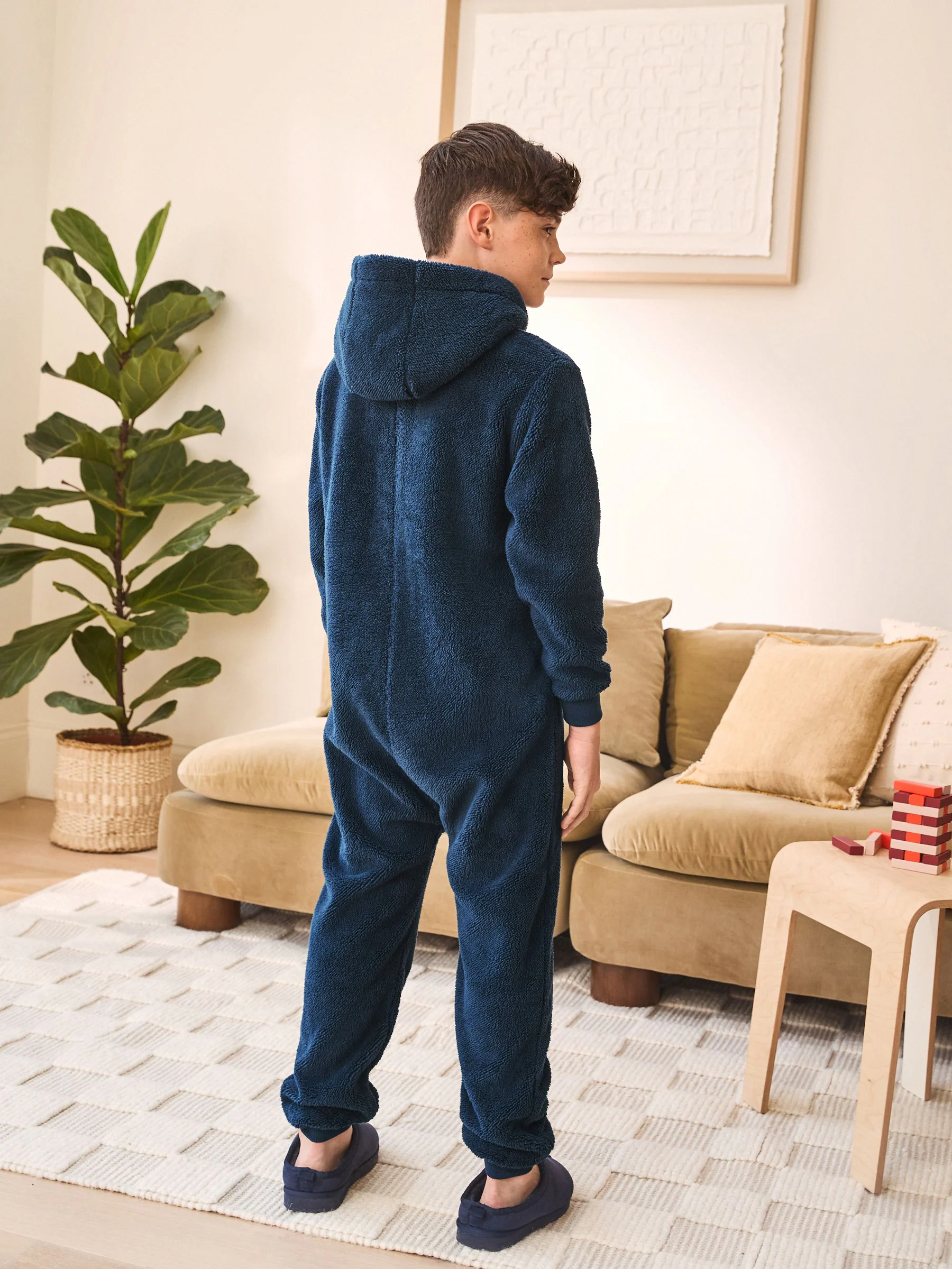 Donkerblauw - Fleece onesie (3-16 jr)