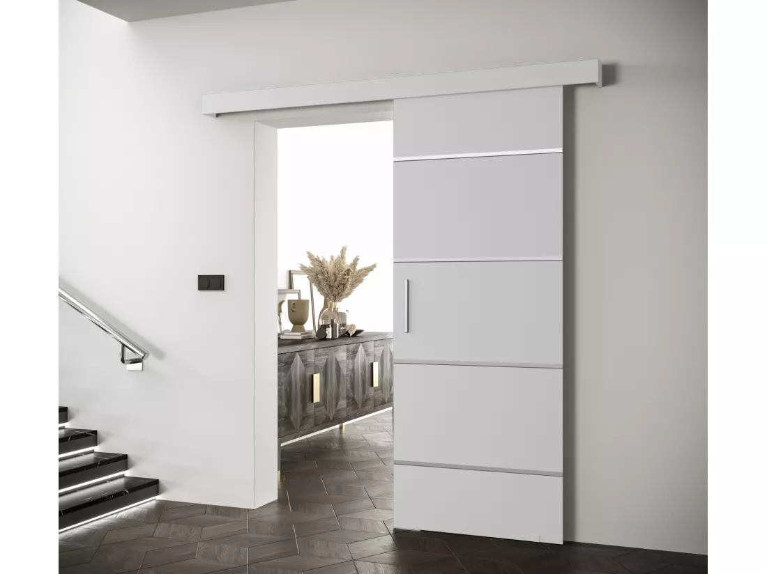 Portes coulissantes Salwador IV 80x204 cm (Blanc / Blanc / Argent)