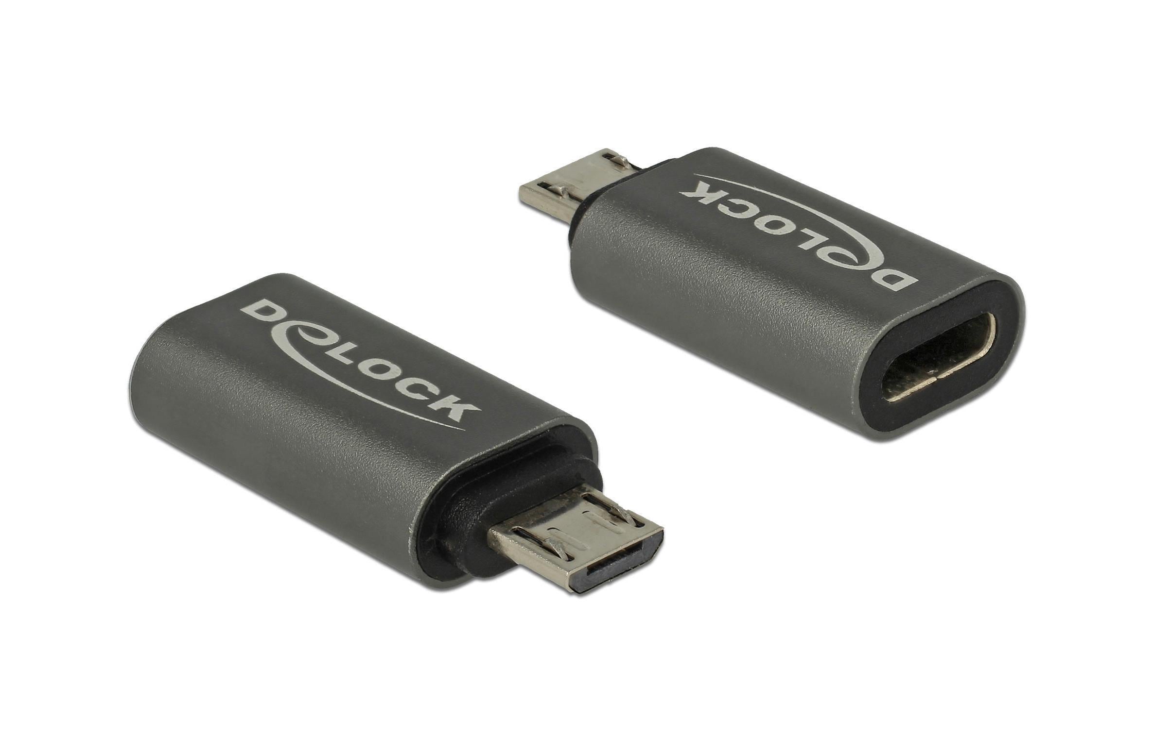 USB 2.0 Adapter USB-C Buchse – MicroB-USB-SteckerDelock Adapter USB 2.0 Micro-B Stecker zu USB Type-C 2.0 Buchse anthrazit