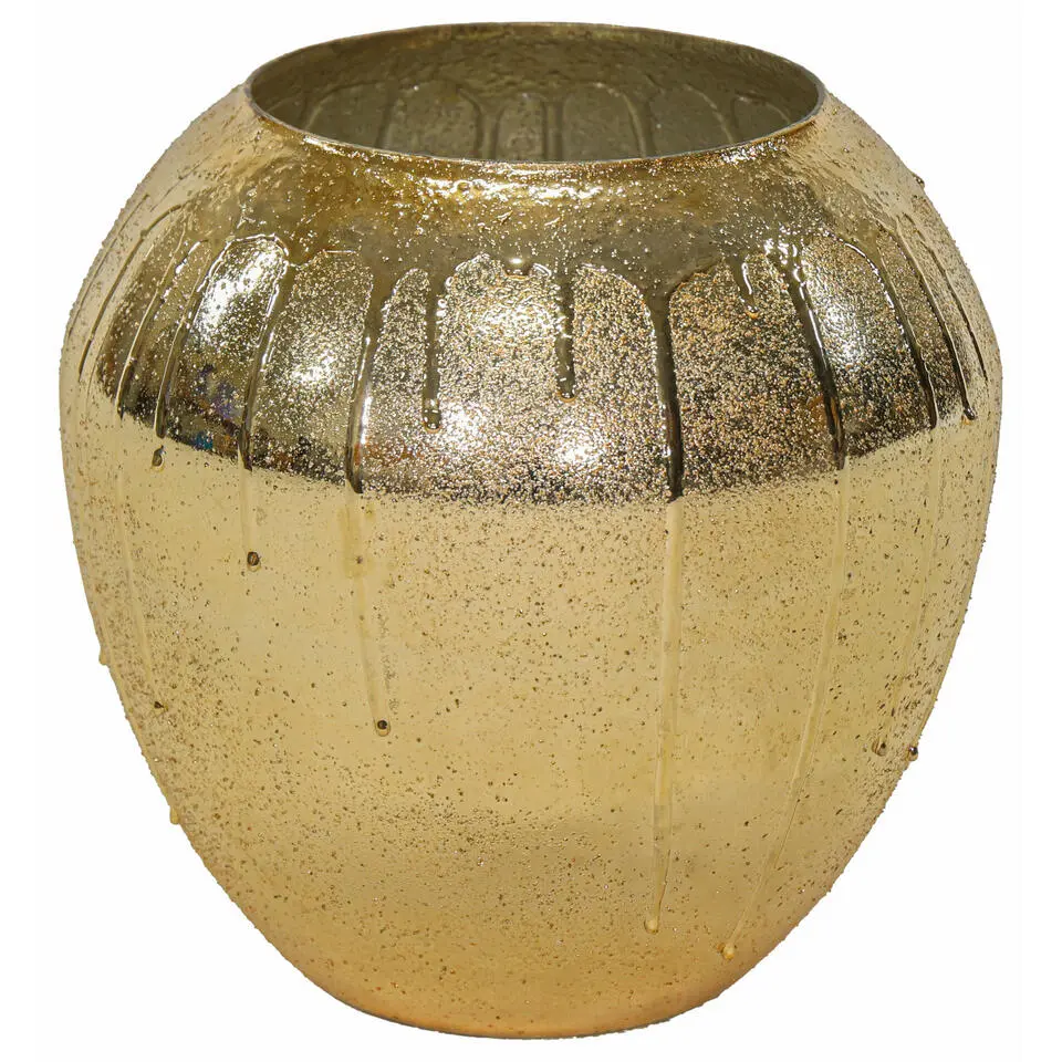 Mega Collections Vaas Oman Drip - goud - glas - D26 x H26 cm