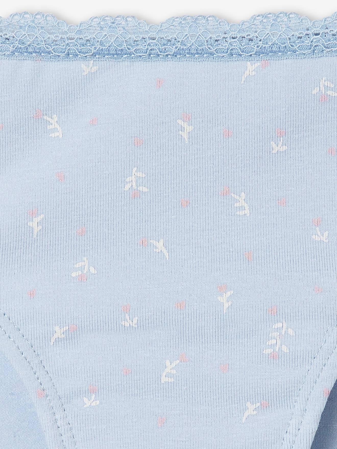 Pacote com 5 calcinhas lilás com estampa de corações para meninas.