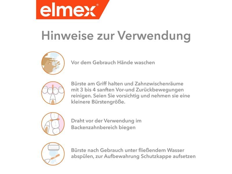 elmex Interdentalbürsten Rot, Grösse 2 0,5 mm, 8 Stück Hochwertige Bürsten für eine zuverlässige Reinigung der Zahnzwischenräume