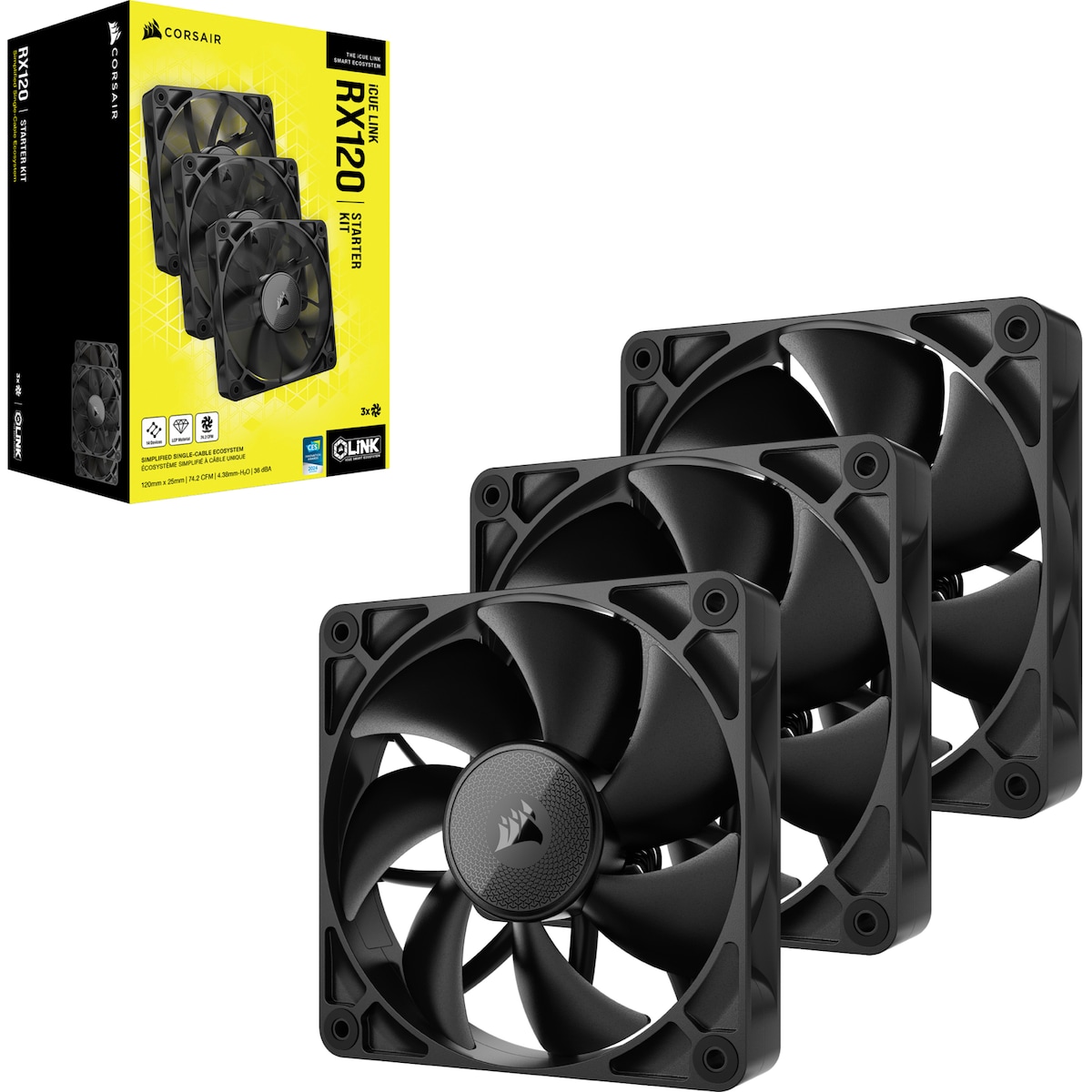 Corsair iCUE LINK RX120 RGB 120mm PWM viftestartsett (3-pakning)