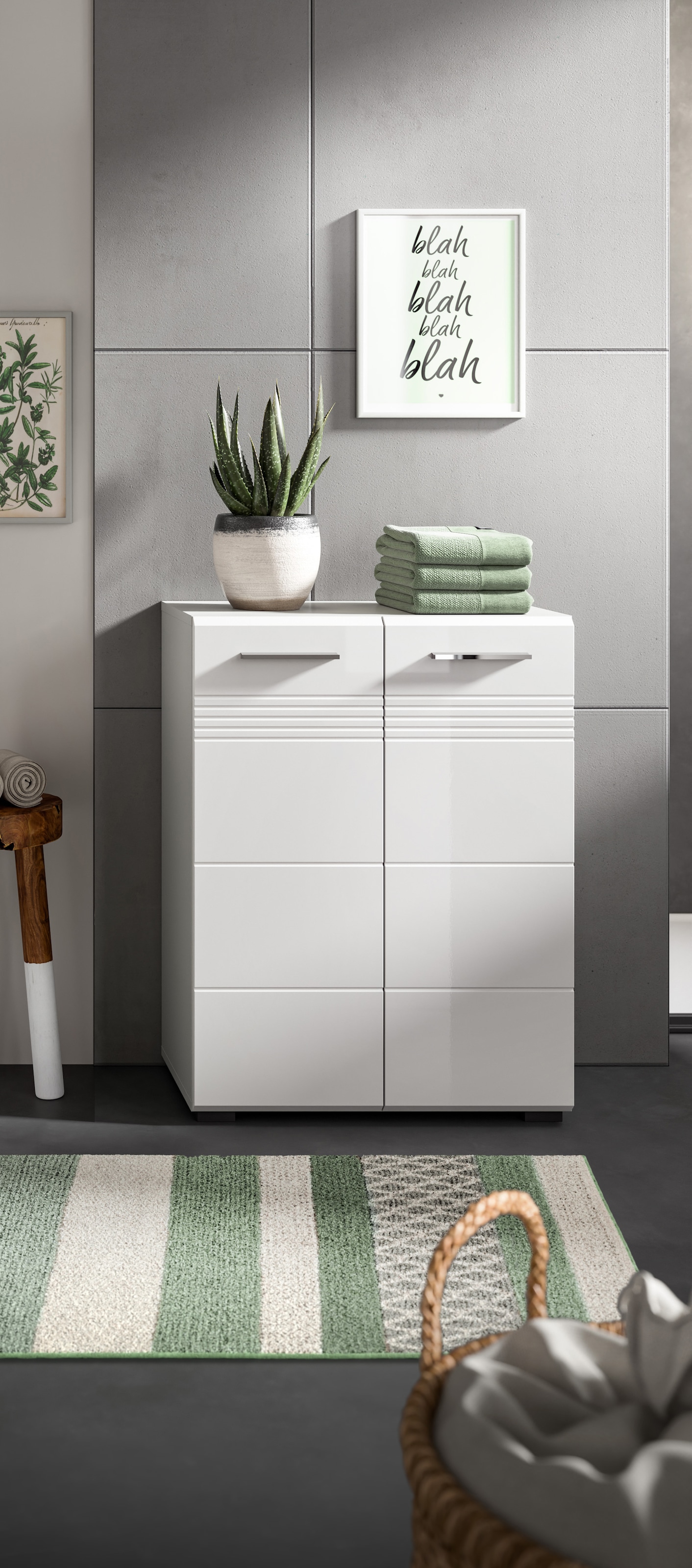 welltime Midischrank »Calcio, Höhe 80 cm, 2 Türen, 2 Einlegeböden, 3 Fächer« MDF Front, Badschrank, Bad-Möbel, Badezimmer