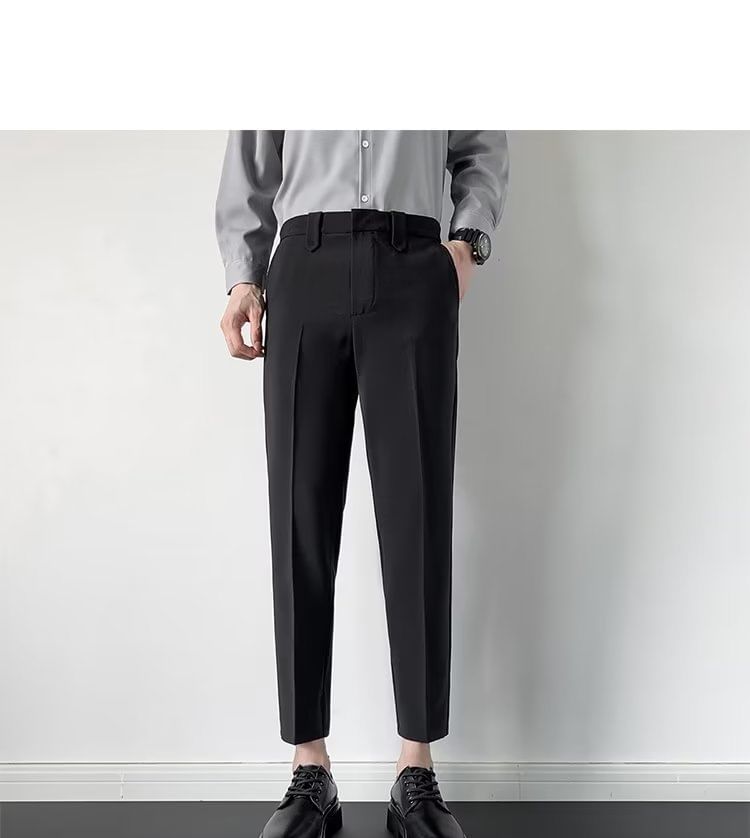 farrahces - Mid Rise Plain Cropped Tapered Dress Pants