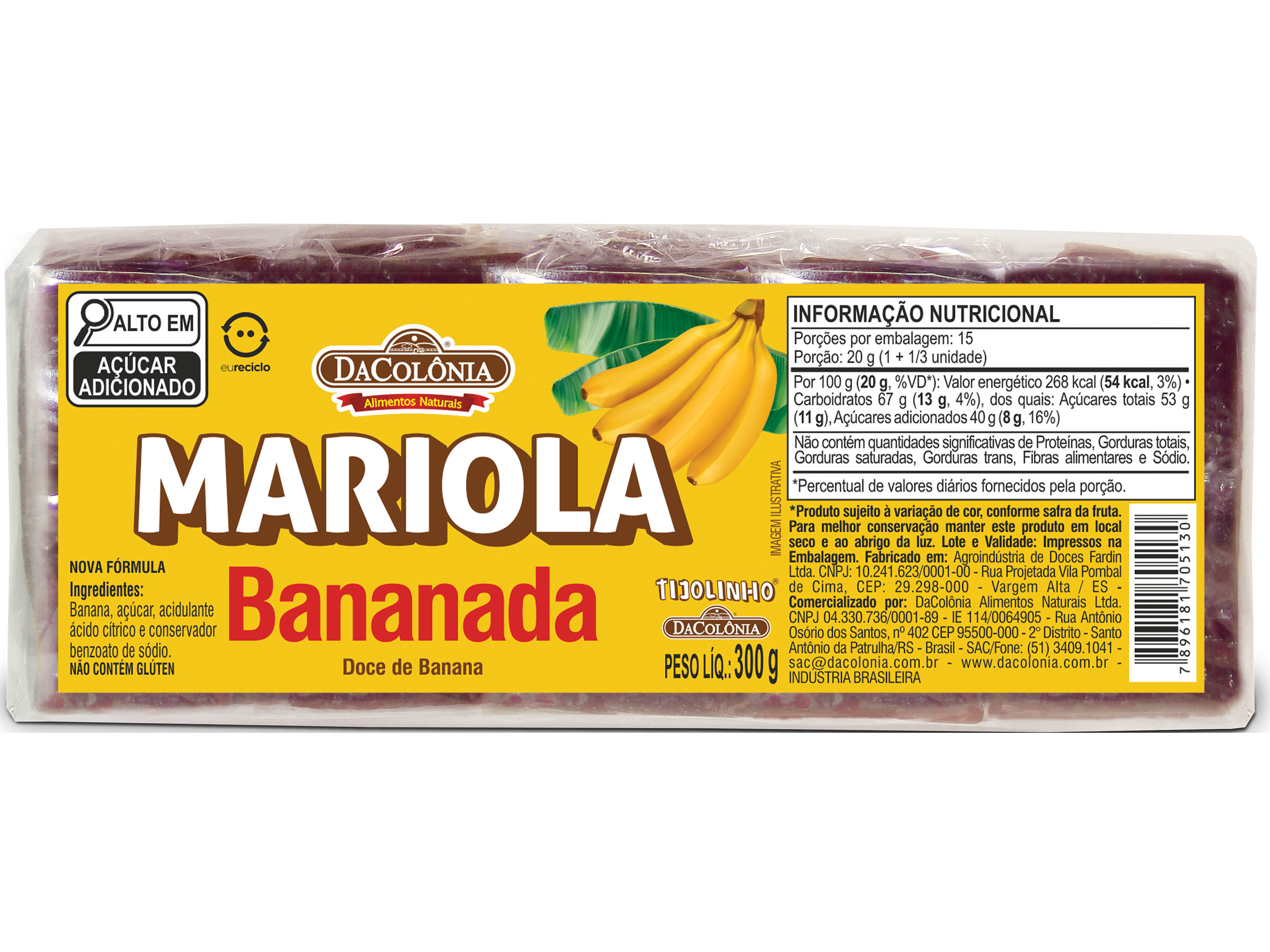 DOCE DACOLÔNIA DE BANANA MARIOLA 300G