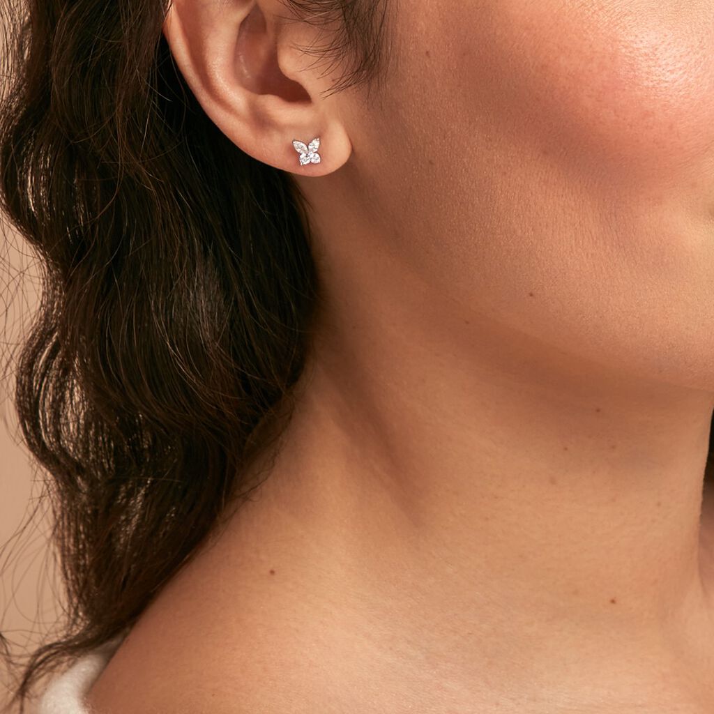 Boucles D'oreilles Puces Fay Argent Blanc Oxyde De Zirconium