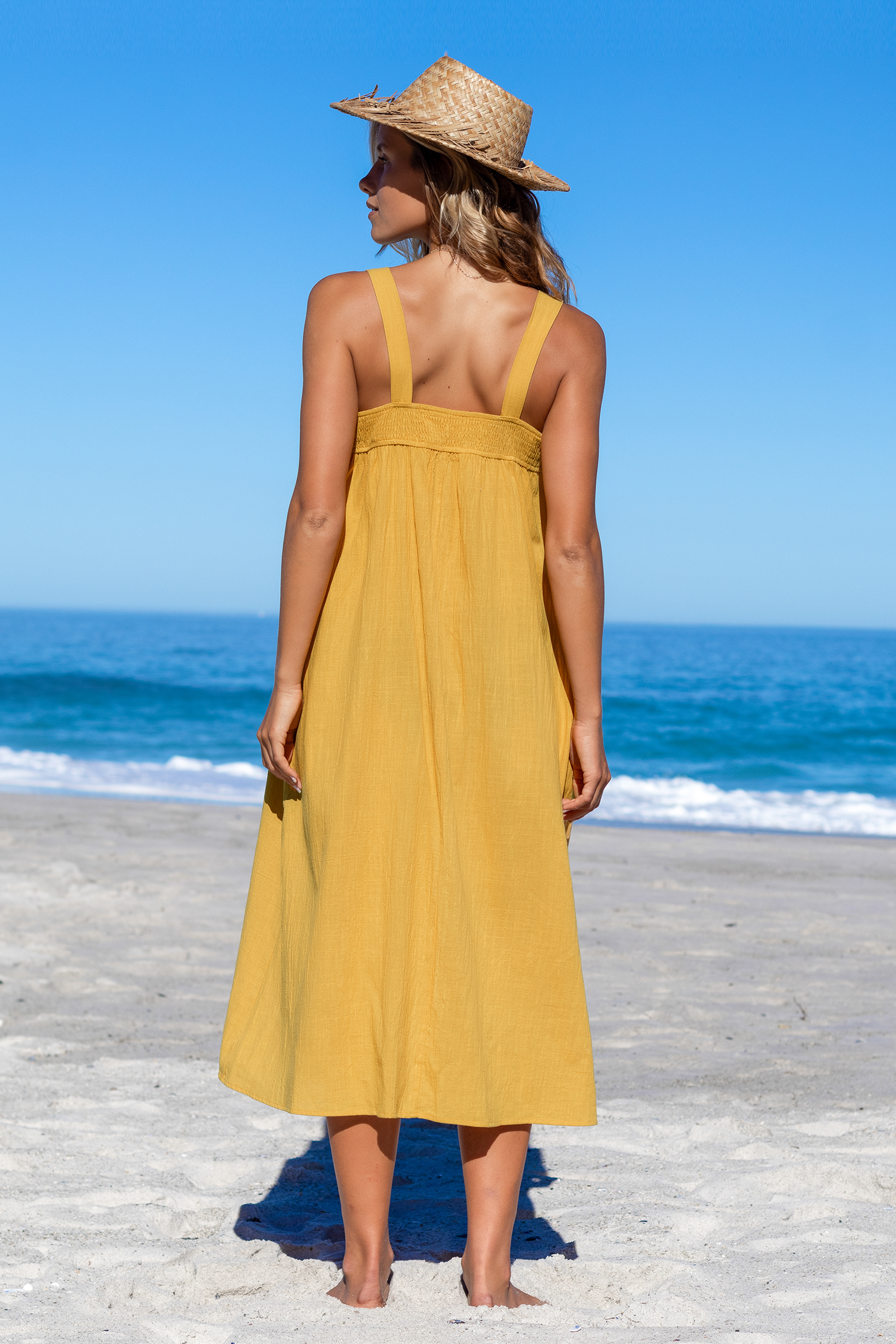 Robe maxi en pur coton sans manches à col carré