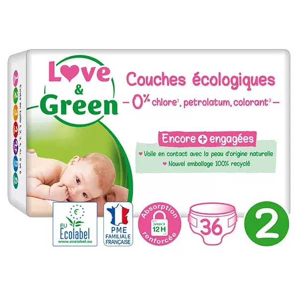 Fraldas anti-irritação Love & Green T2 3-5kg 36 fraldas