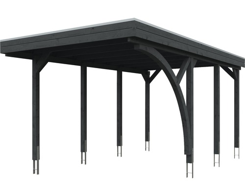SKAN HOLZ Friesland enkele carport set 5 inclusief aluminium dakpanelen, 1 inrijboog, H-paalankers 314 x 555 cm grijs