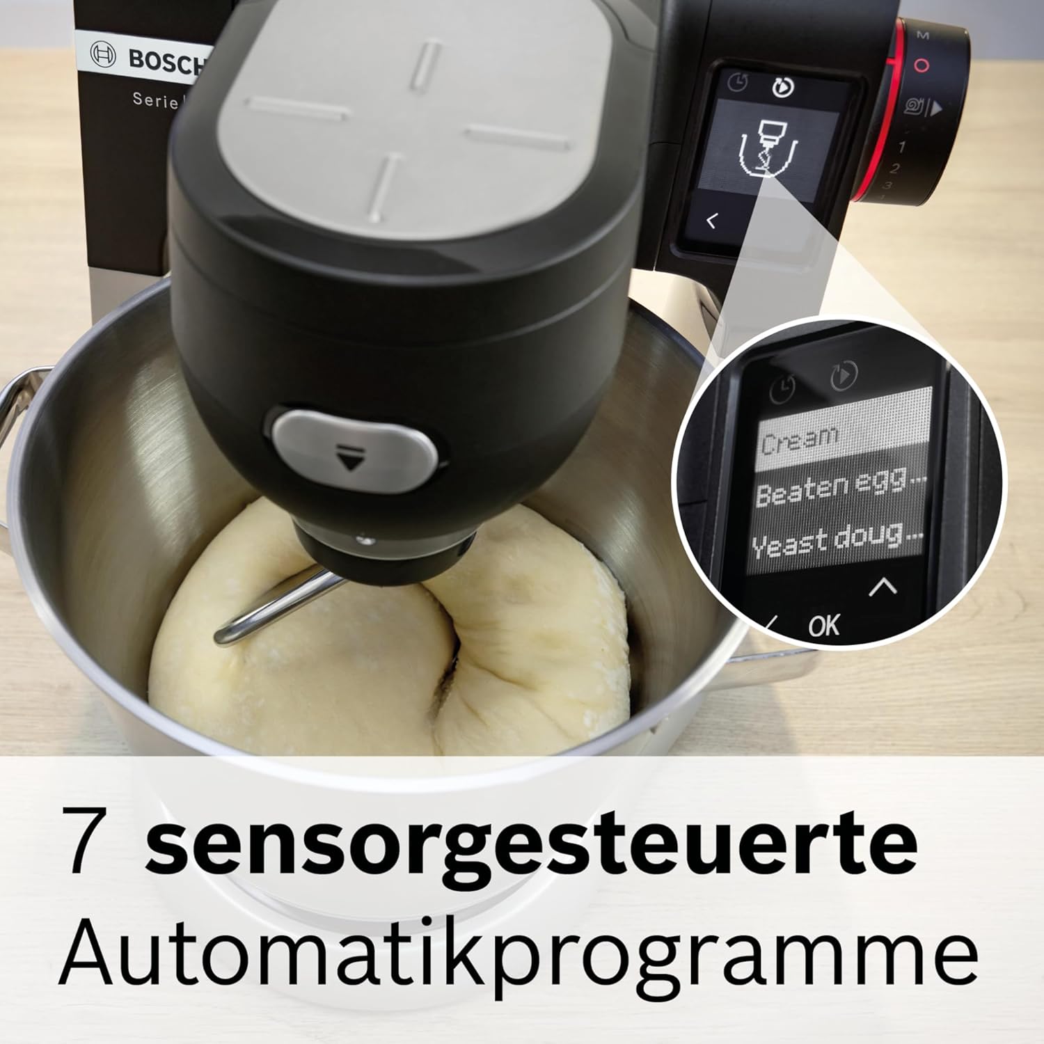 Bosch Küchenmaschine Serie 6, 2 Schüsseln 5,5 l (Edelstahl, Kunststoff), integr Waage, 7 Automatikprogramme, 7 Stufen, Planetenrührwerk, Knethaken/Rühr-/Silikonbesen spülmaschinenfest, MUMS6ZS18